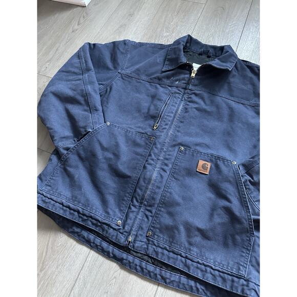 Vintage Carhartt quilted line workwear zip up jacket navy blue size L men’s - Picture 2 of 8